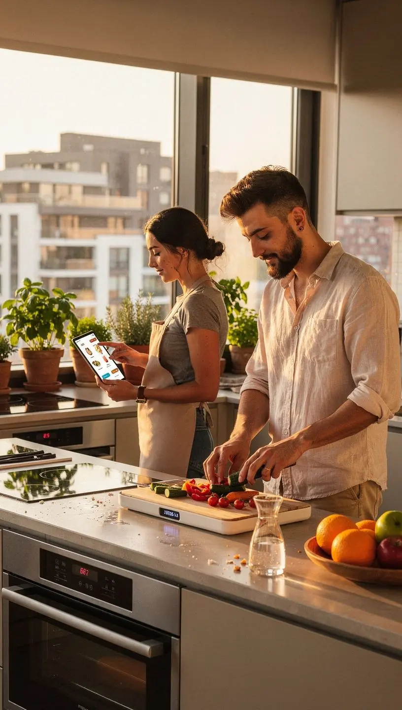 Persoană utilizând o aplicație mobilă pentru automatizarea sarcinilor casnice